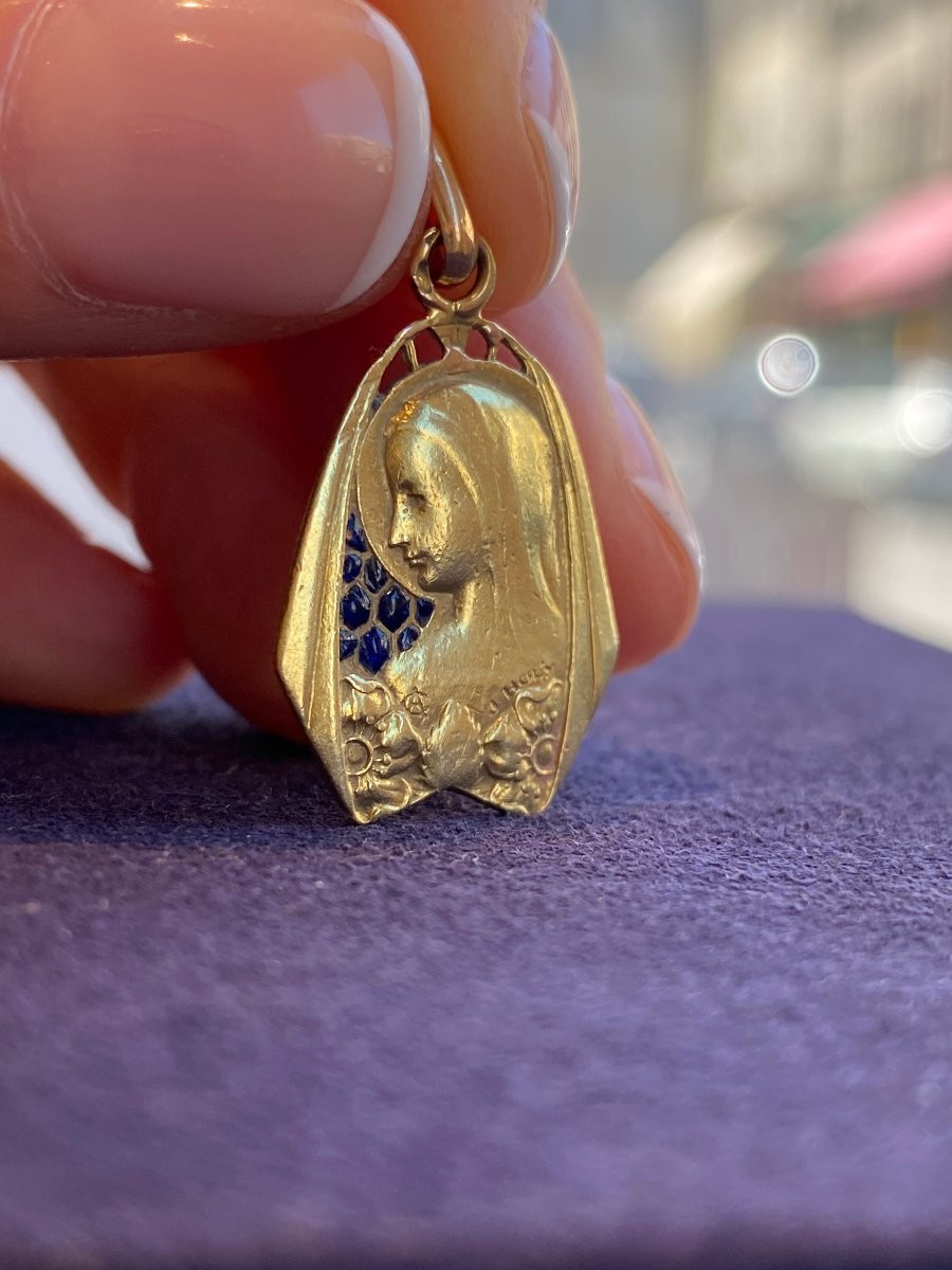 J. Holy, Medal Of The Virgin In Blue Plique-à-jour Enamels-photo-2