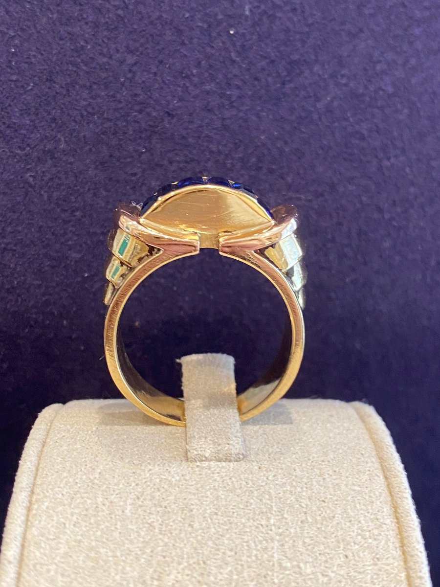 Verneuil Two Gold & Sapphires Tank Ring-photo-2