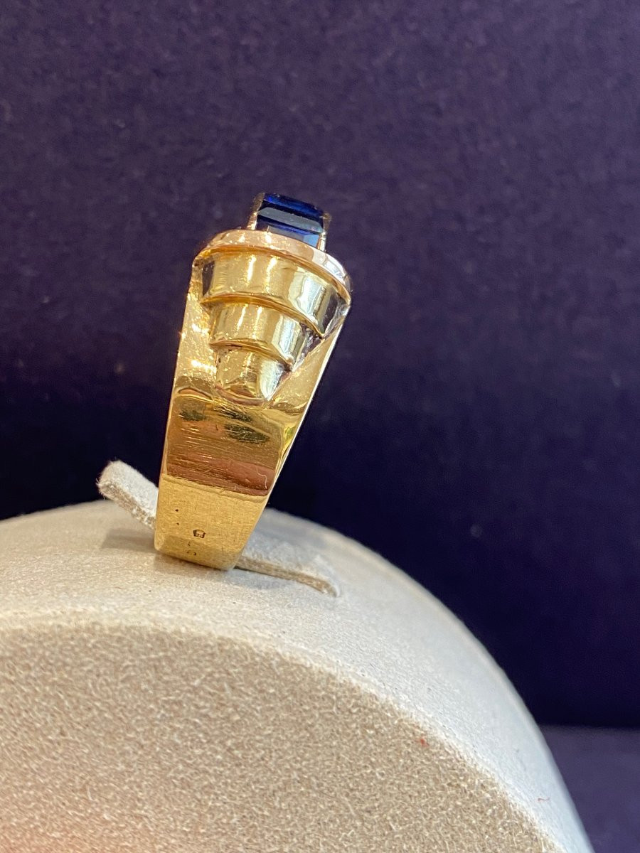 Verneuil Two Gold & Sapphires Tank Ring-photo-1