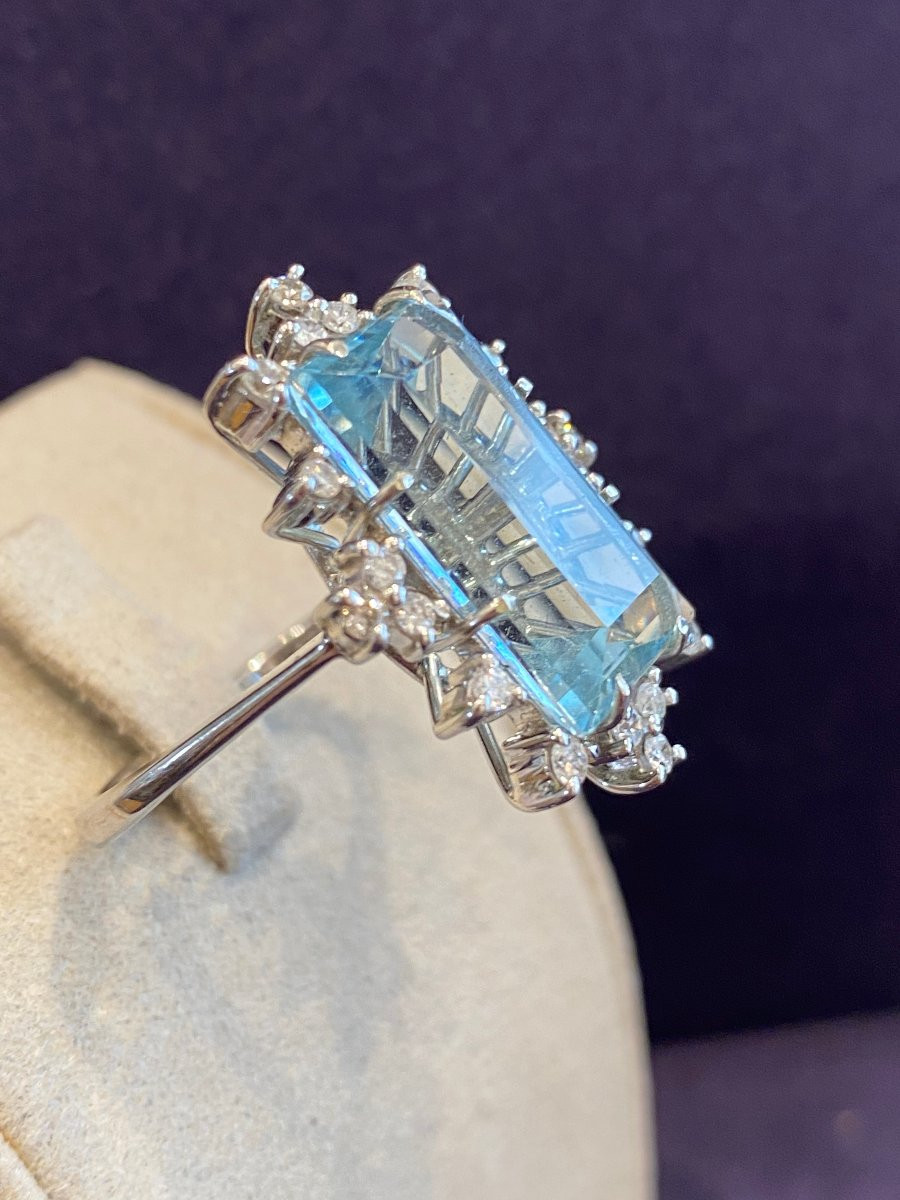 BAGUE COCKTAIL AIGUE-MARINE & DIAMANTS 70'-photo-2