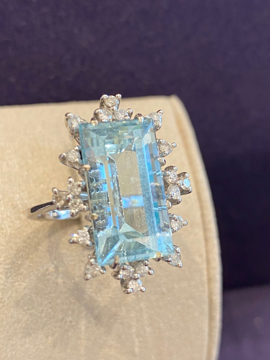 BAGUE COCKTAIL AIGUE-MARINE & DIAMANTS 70'-photo-1