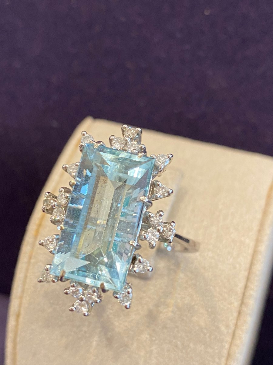 BAGUE COCKTAIL AIGUE-MARINE & DIAMANTS 70'-photo-2