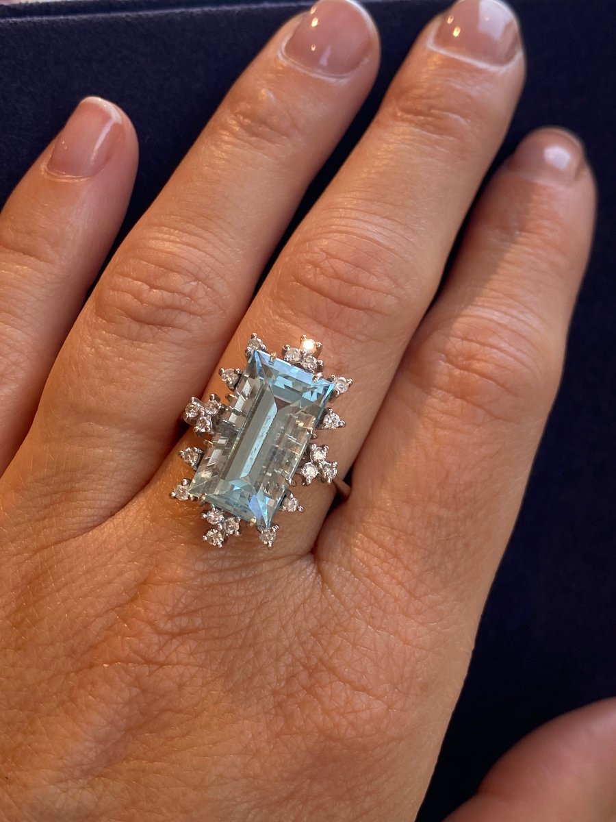 BAGUE COCKTAIL AIGUE-MARINE & DIAMANTS 70'-photo-4