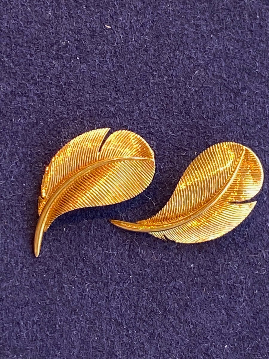 Hermès, Boucles d'oreilles vintage  "Plumes" en or jaune-photo-5
