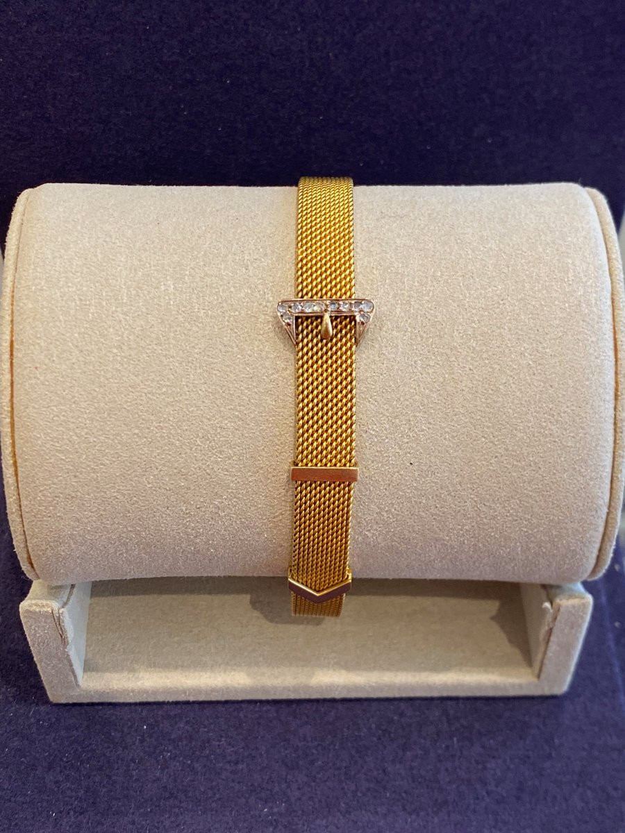 Bracelet ancien en or maille milanaise  au motif de ceinture-photo-2