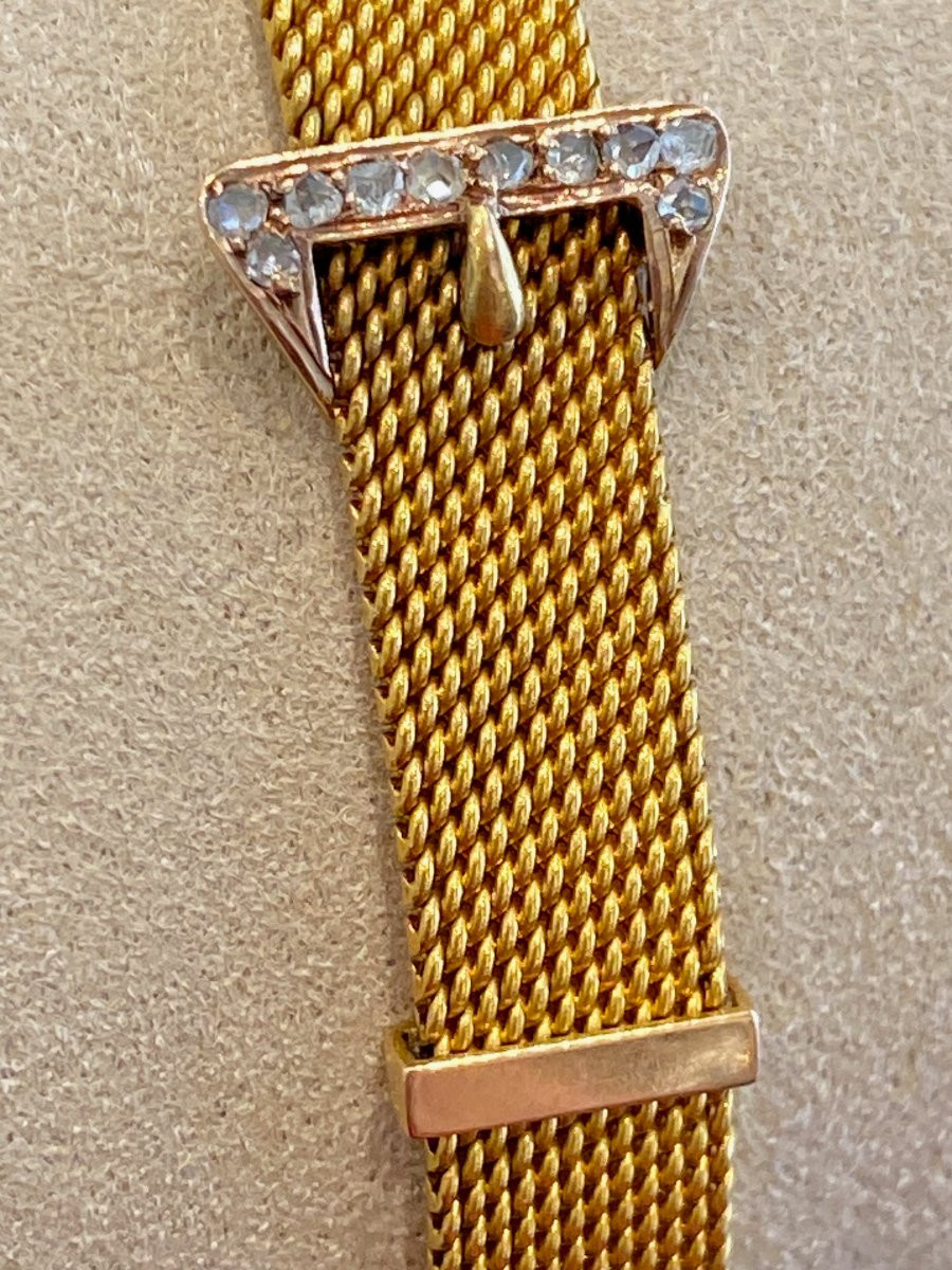 Bracelet ancien en or maille milanaise  au motif de ceinture-photo-3