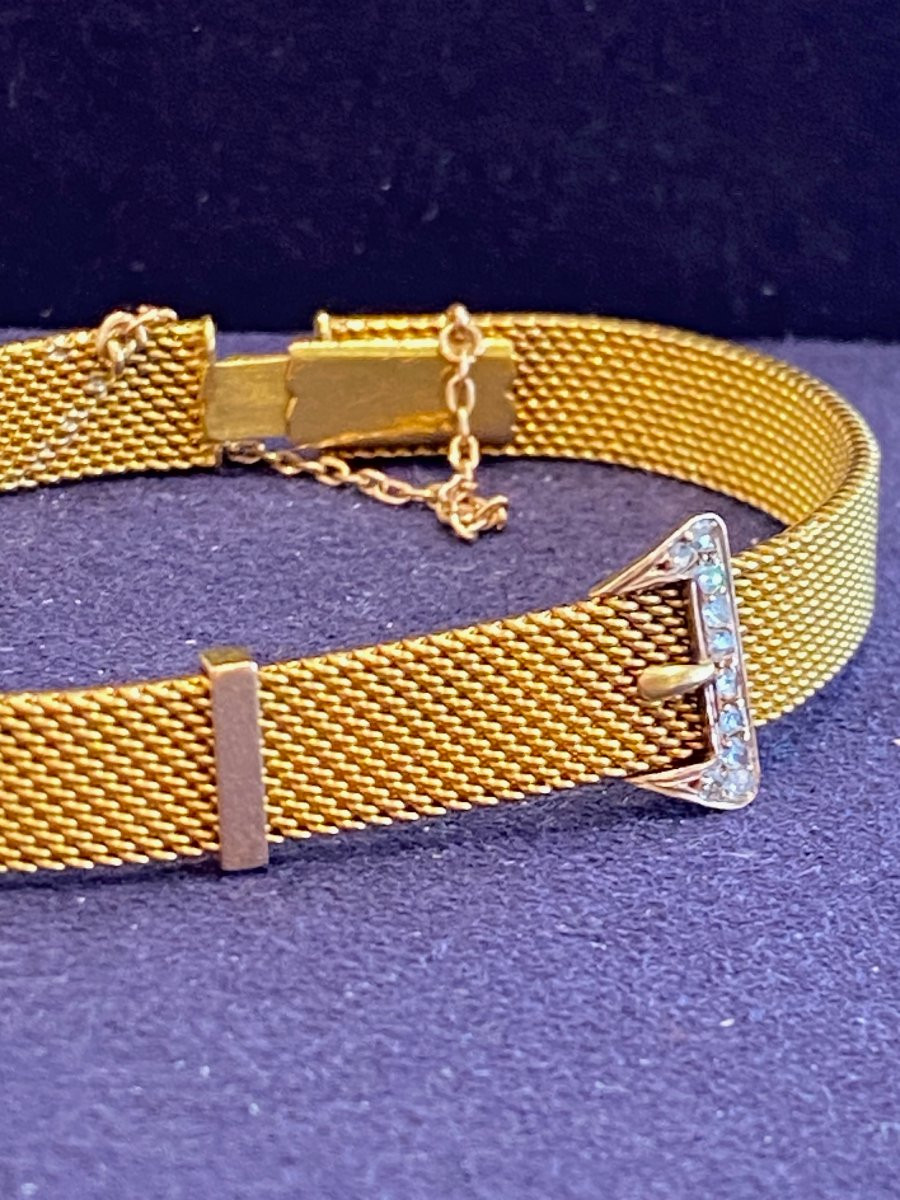 Bracelet ancien en or maille milanaise  au motif de ceinture-photo-4