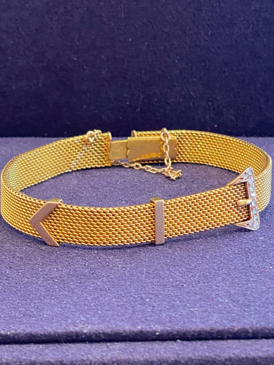 Bracelet ancien en or maille milanaise  au motif de ceinture-photo-5