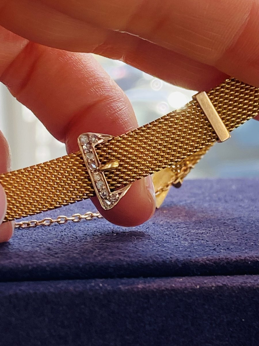 Bracelet ancien en or maille milanaise  au motif de ceinture-photo-7