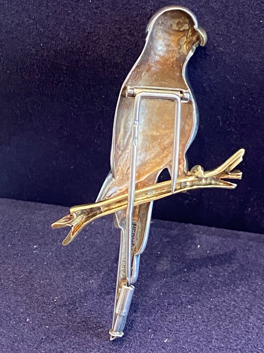 HERMES, BROCHE PERROQUET ARGENT & OR-photo-3