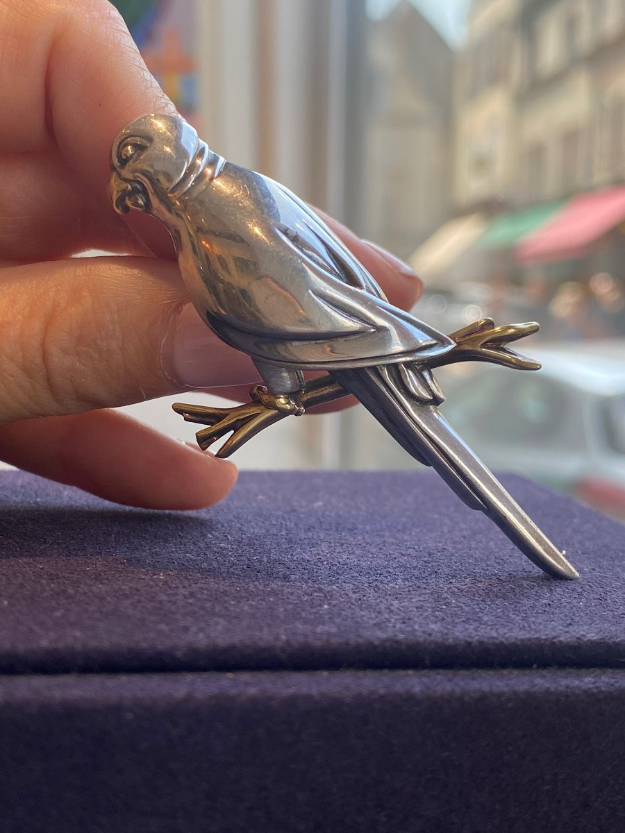 HERMES, BROCHE PERROQUET ARGENT & OR-photo-6