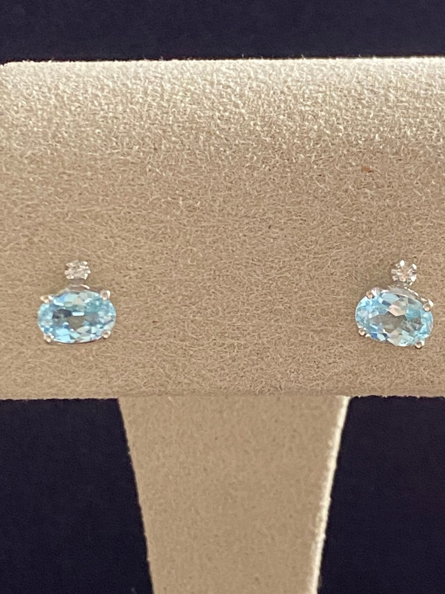 Boucles d'oreilles topazes bleues & diamants