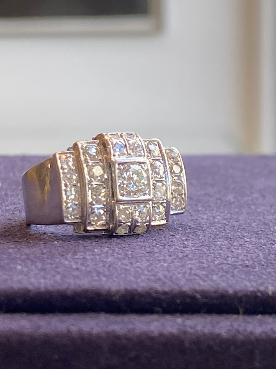 Art Deco Platinum & Diamond Ring-photo-4