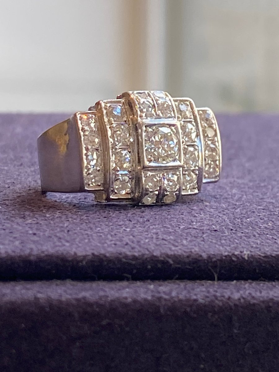 Art Deco Platinum & Diamond Ring-photo-6
