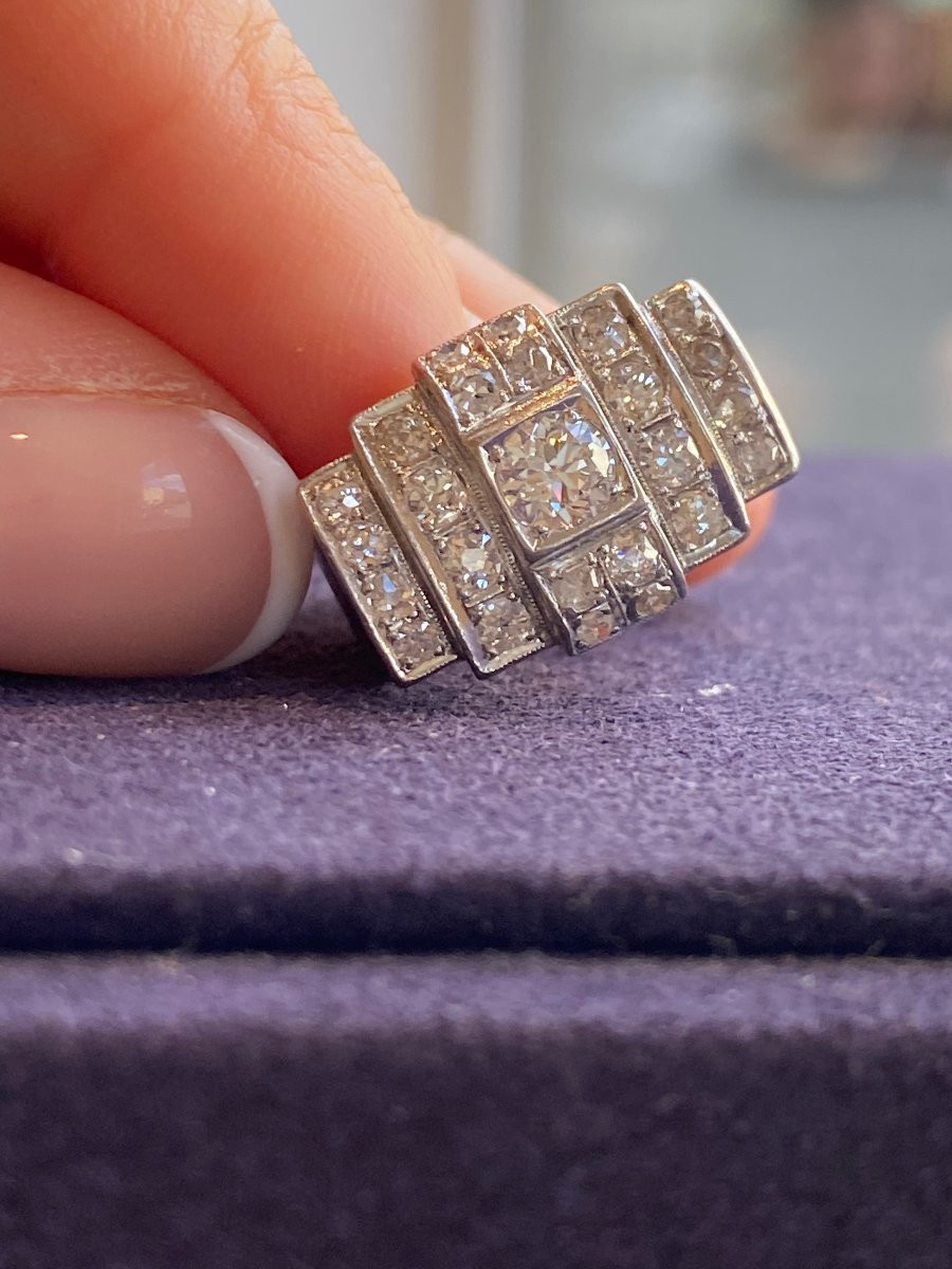Art Deco Platinum & Diamond Ring-photo-7