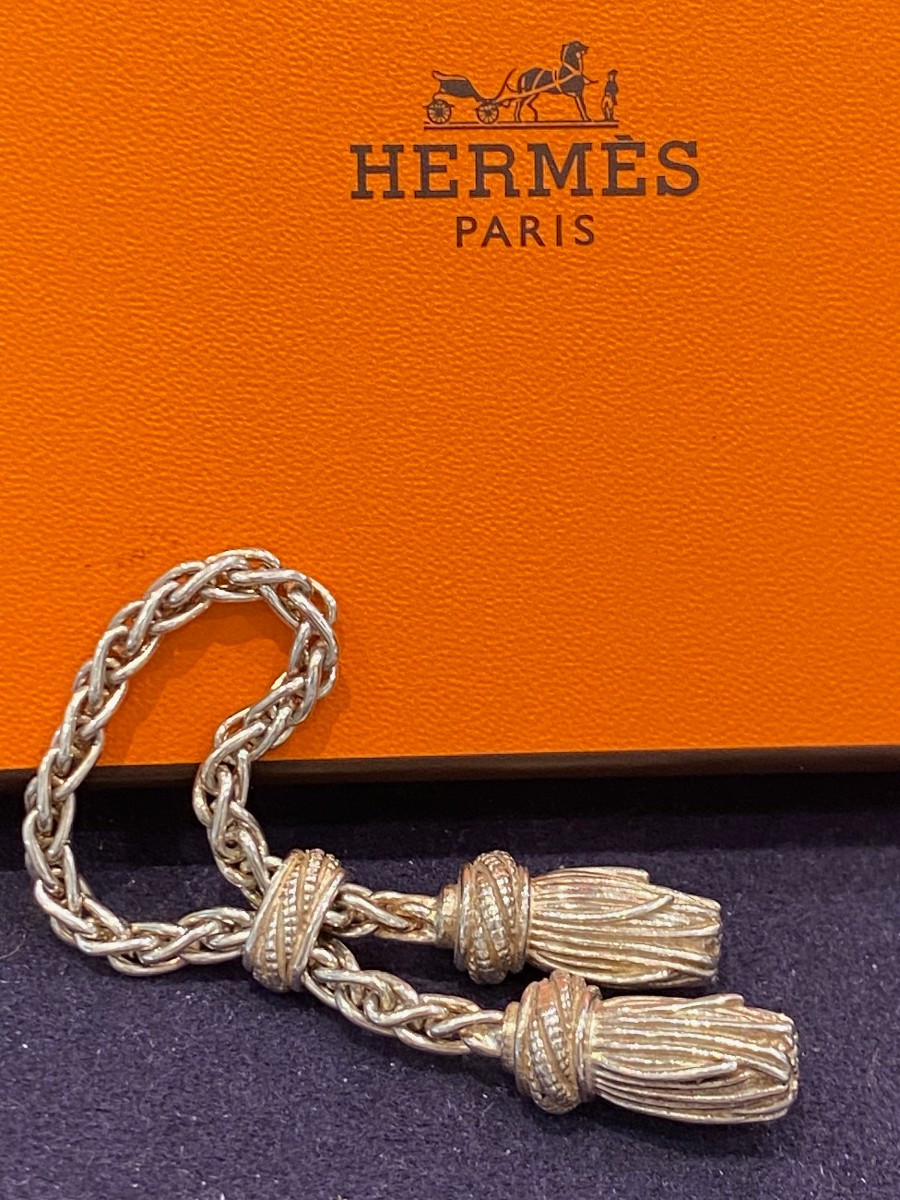 GAETAN DE PERCIN POUR HERMES, PORTE CLES EN ARGENT MOTIFS POMPONS-photo-2