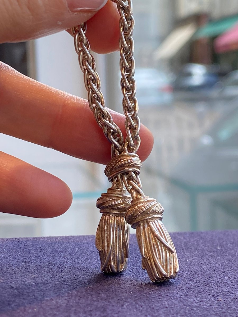 GAETAN DE PERCIN POUR HERMES, PORTE CLES EN ARGENT MOTIFS POMPONS-photo-3