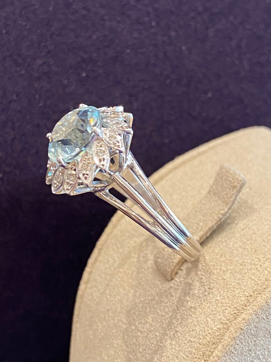 BAGUE  MOUVEMENTEE EN OR GRIS & AIGUE-MARINE-photo-4