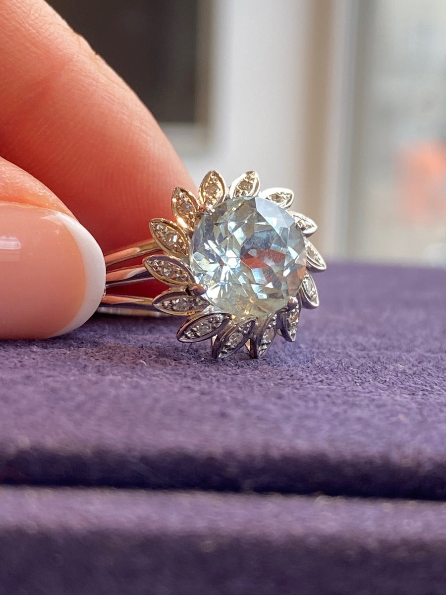 BAGUE  MOUVEMENTEE EN OR GRIS & AIGUE-MARINE-photo-1