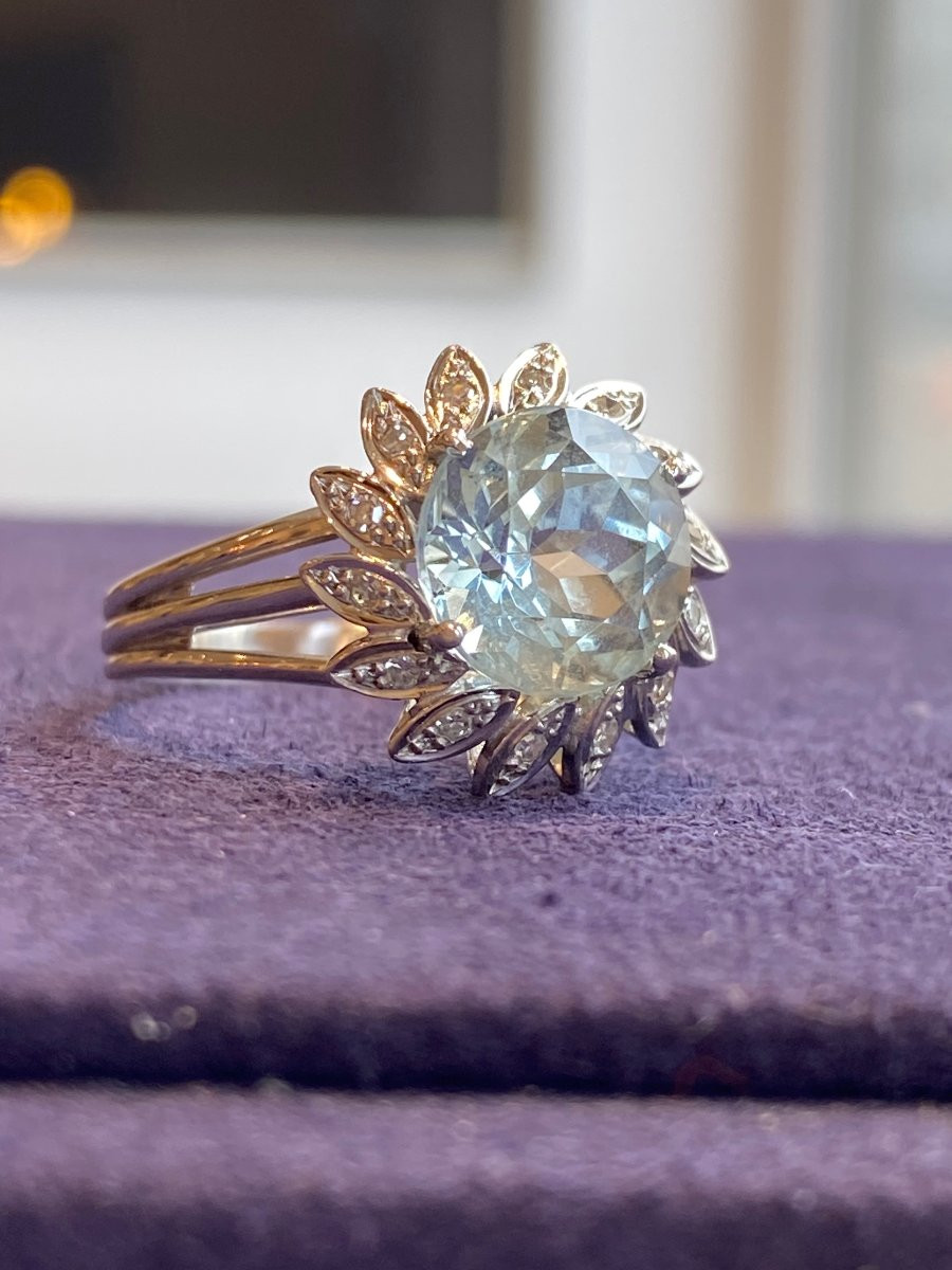 BAGUE  MOUVEMENTEE EN OR GRIS & AIGUE-MARINE-photo-3