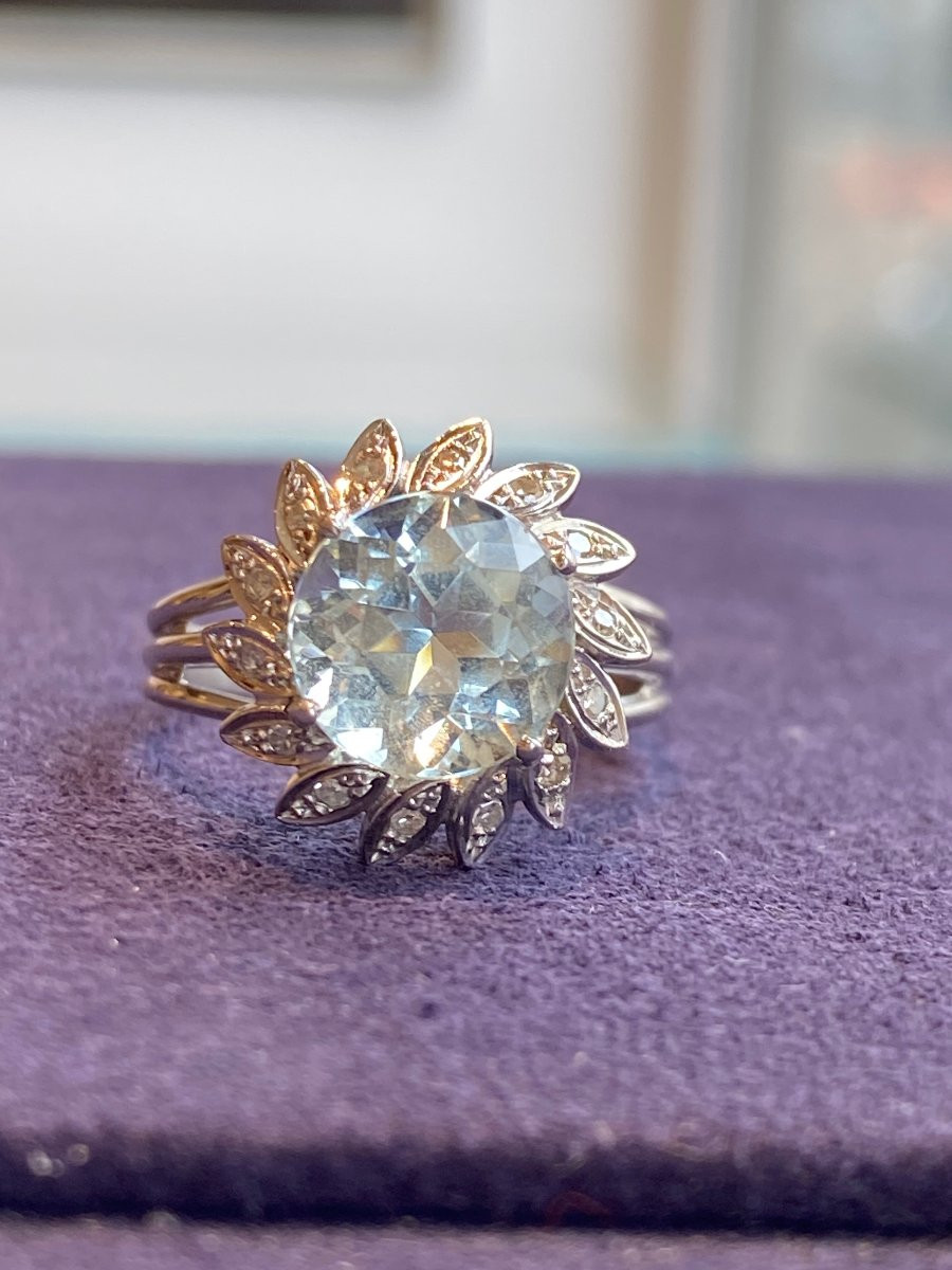 BAGUE  MOUVEMENTEE EN OR GRIS & AIGUE-MARINE-photo-4