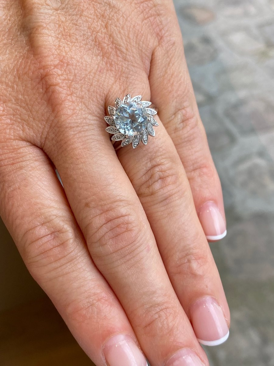 BAGUE  MOUVEMENTEE EN OR GRIS & AIGUE-MARINE-photo-5