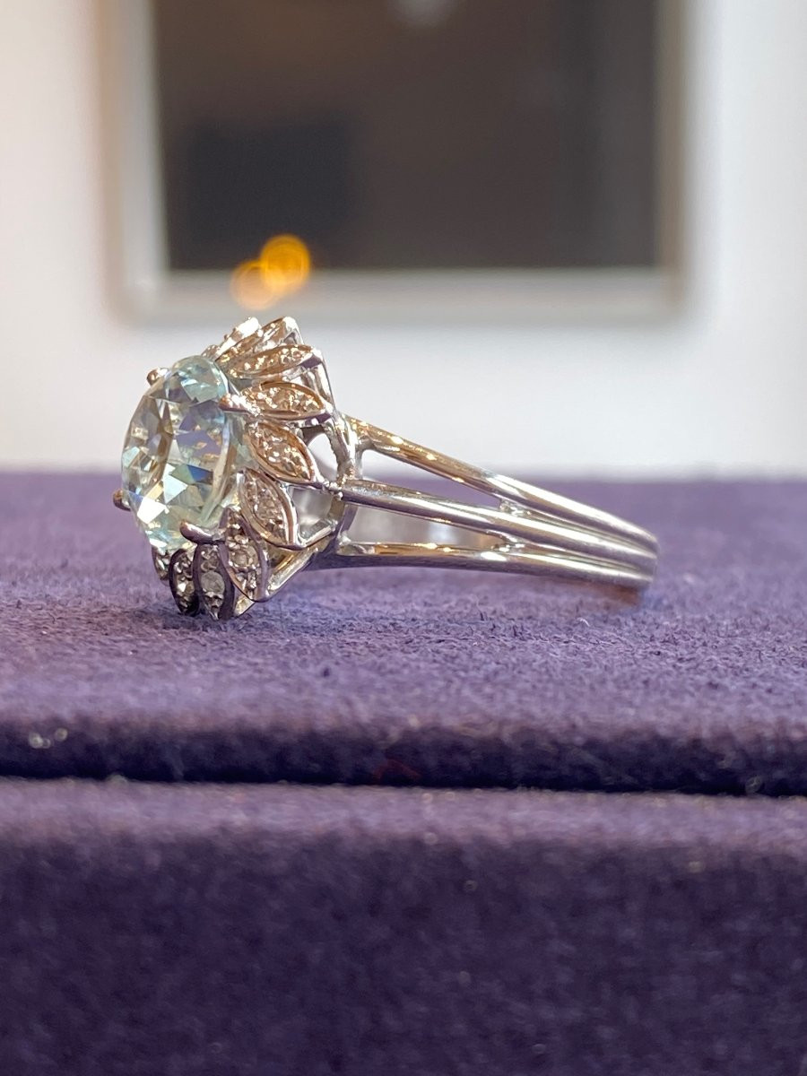 BAGUE  MOUVEMENTEE EN OR GRIS & AIGUE-MARINE-photo-6