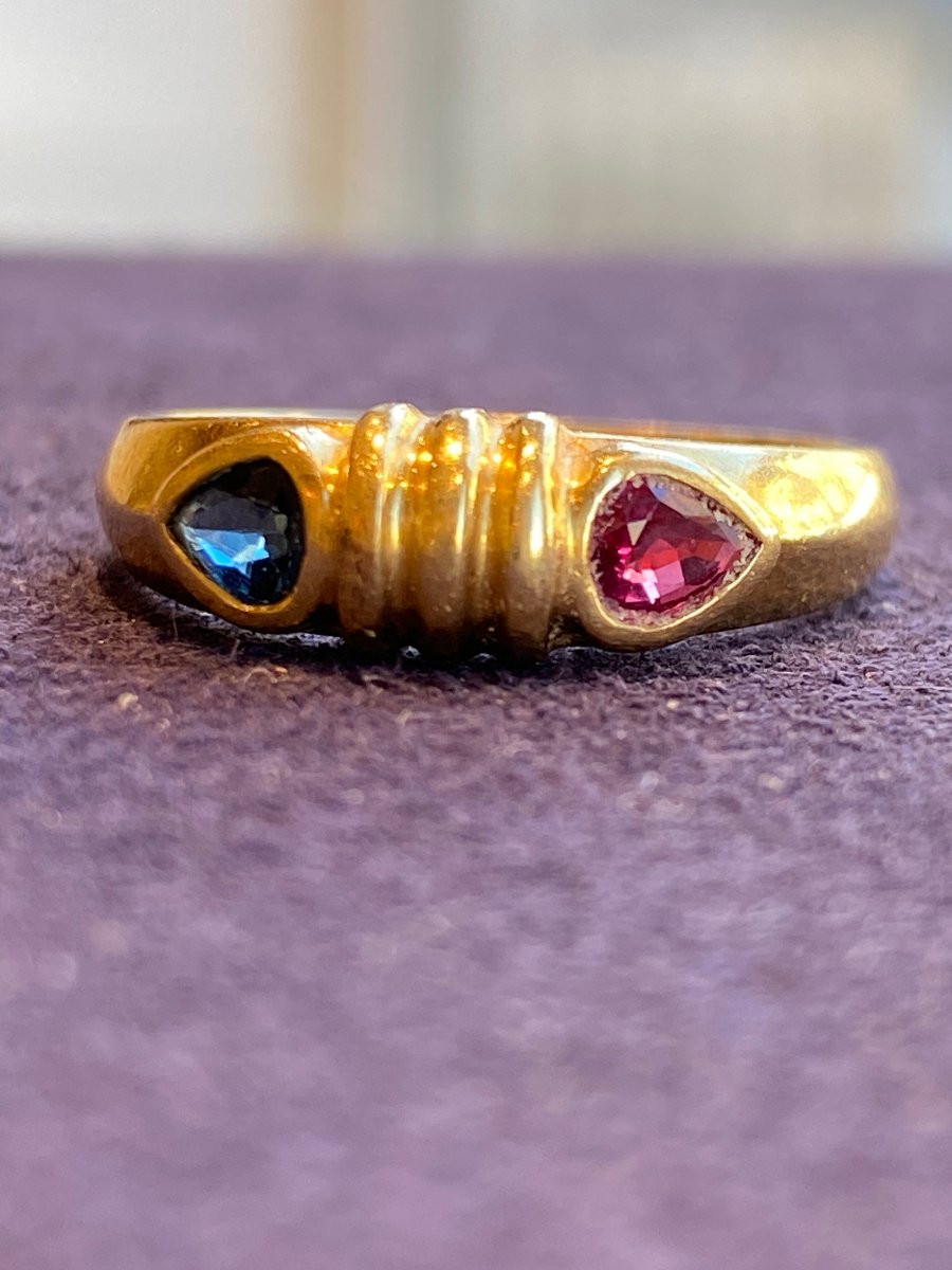 Gold, Sapphire & Ruby Garter Ring-photo-2