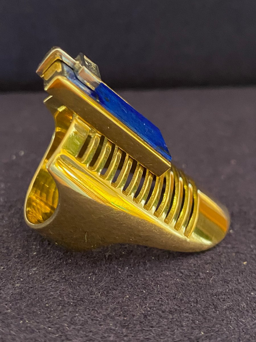 JANINE RENARD (1947),  BAGUE MODERNISTE LAPIS LAZULI DIAMANT-photo-4