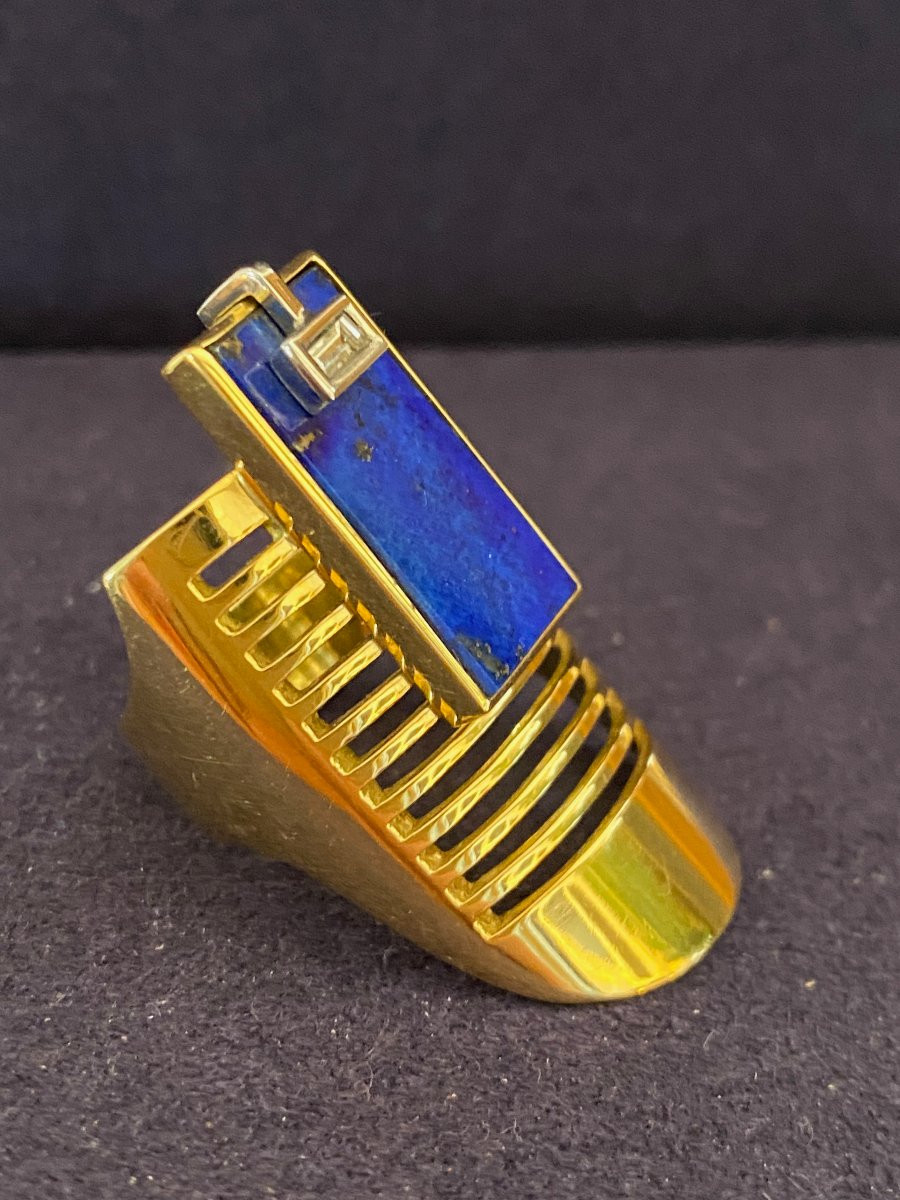 JANINE RENARD (1947),  BAGUE MODERNISTE LAPIS LAZULI DIAMANT-photo-1