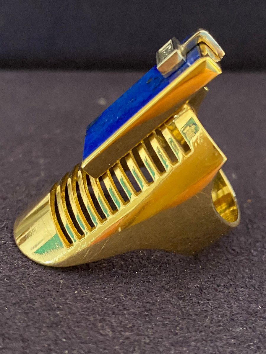 JANINE RENARD (1947),  BAGUE MODERNISTE LAPIS LAZULI DIAMANT-photo-3