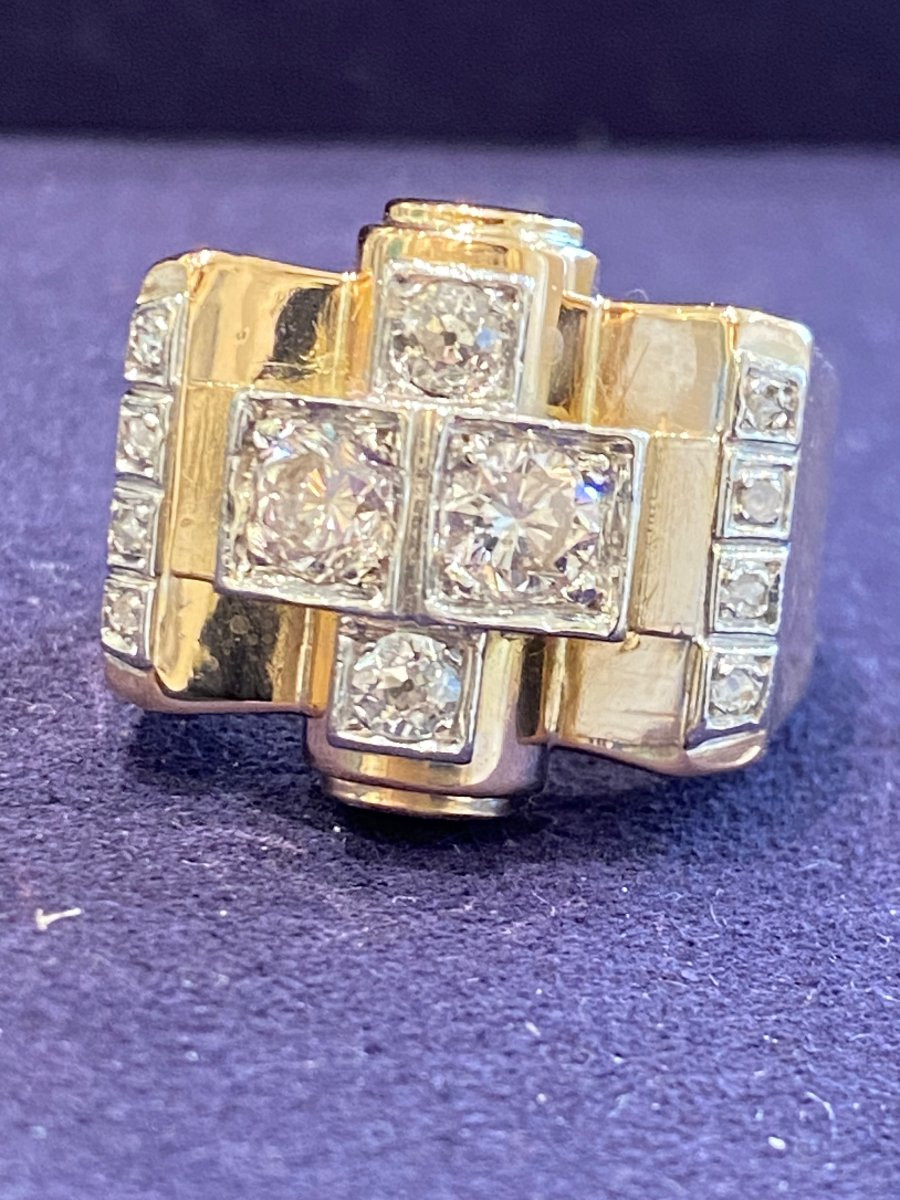 Gold & Diamond Tank Ring-photo-4