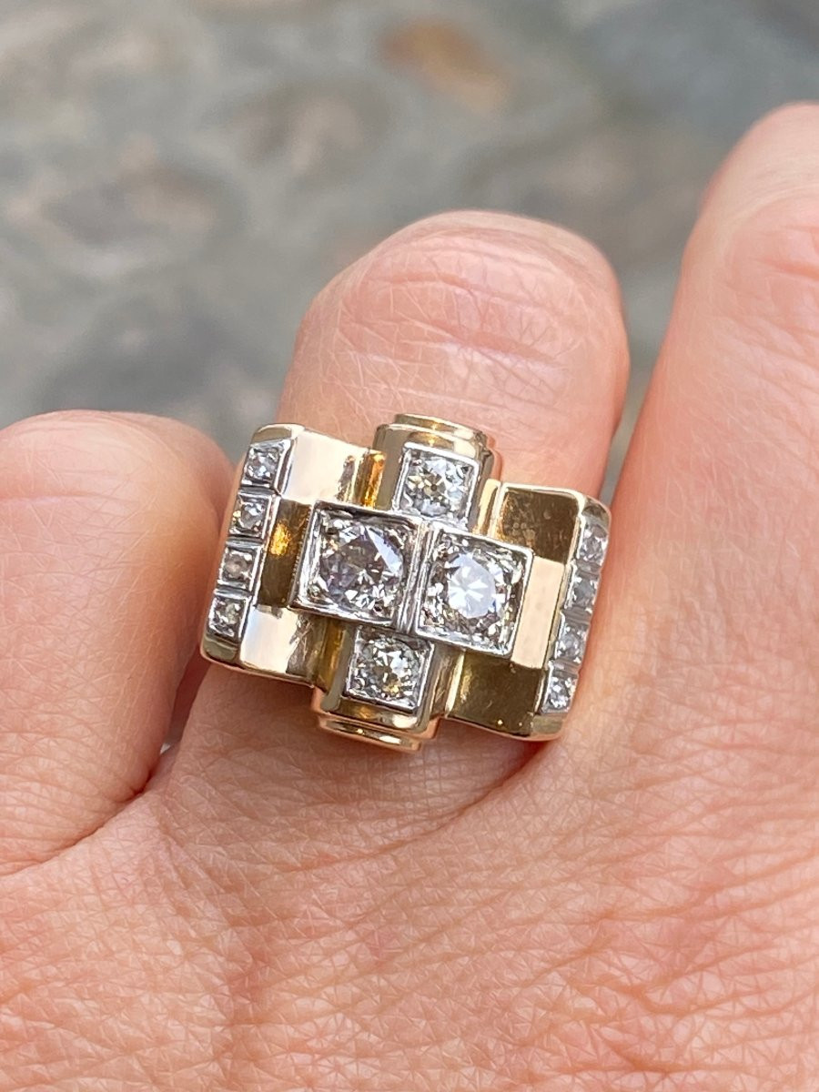 Gold & Diamond Tank Ring-photo-4