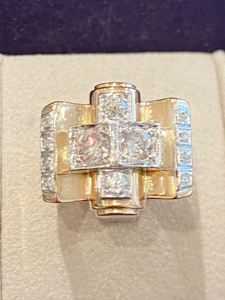 Gold & Diamond Tank Ring