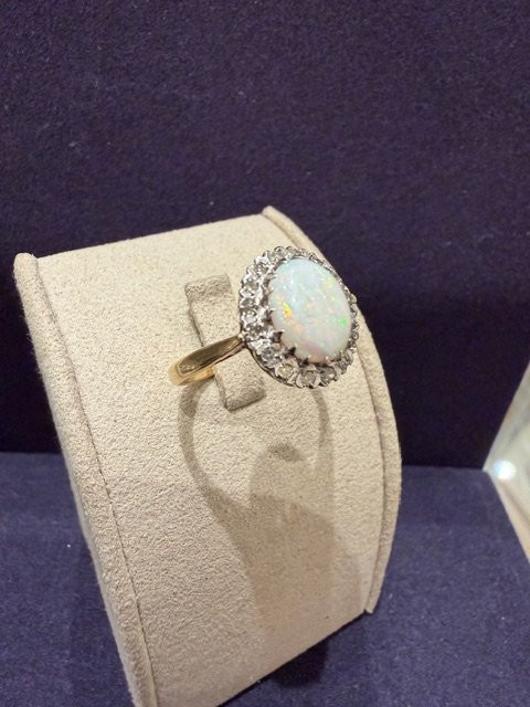BAGUE ANCIENNE OPALE & DIAMANTS-photo-3
