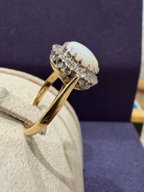 BAGUE ANCIENNE OPALE & DIAMANTS-photo-2