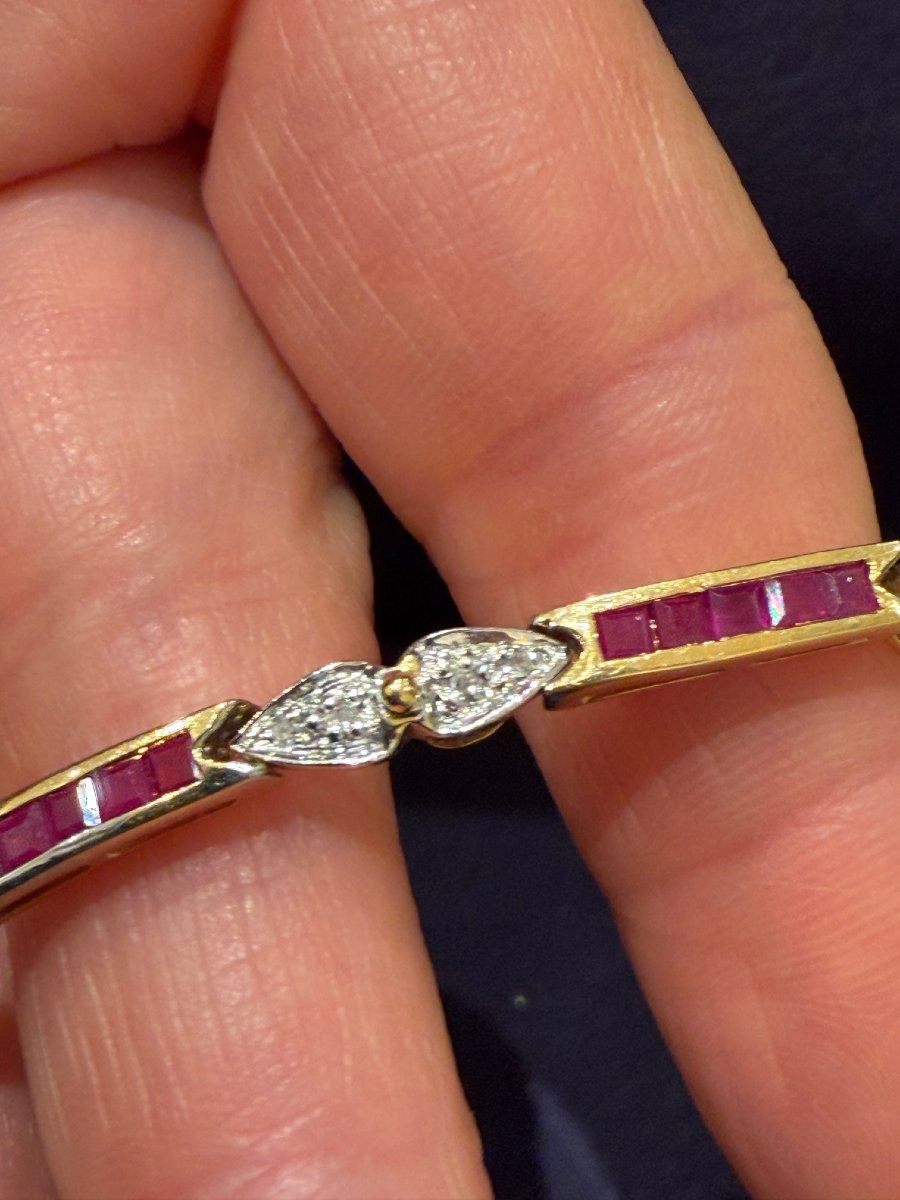 Bracelet articulé en or composé de maillons rubis et diamants-photo-4
