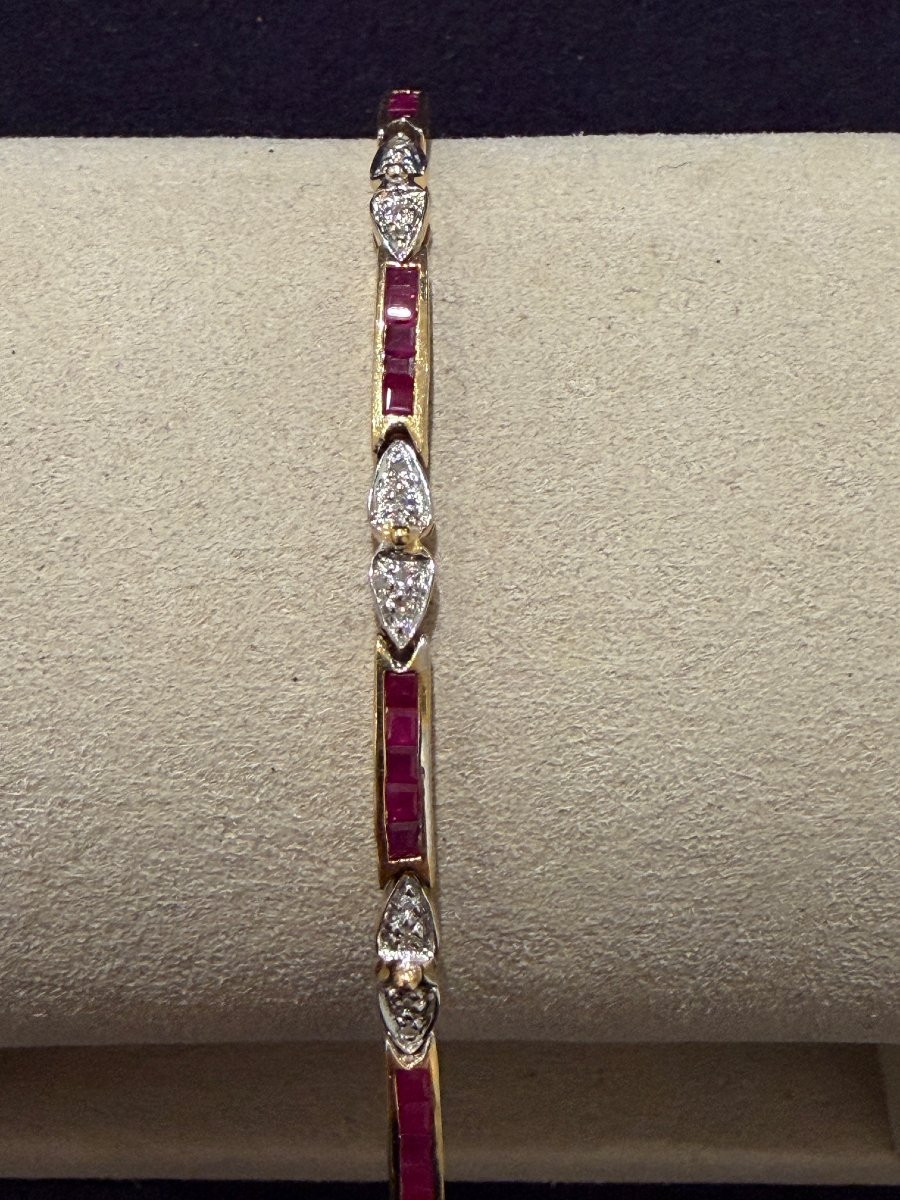 Bracelet articulé en or composé de maillons rubis et diamants-photo-4