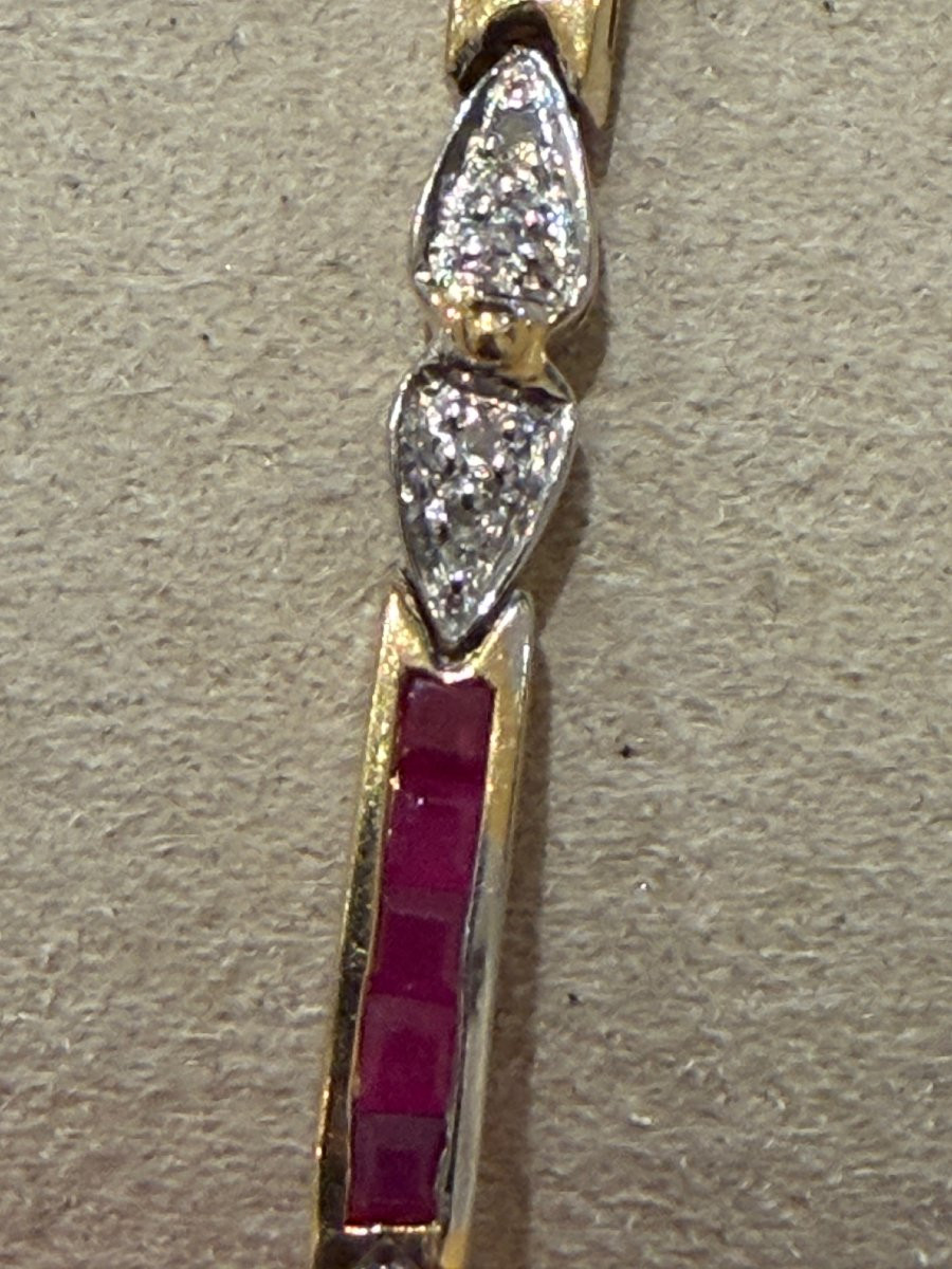 Bracelet articulé en or composé de maillons rubis et diamants-photo-5