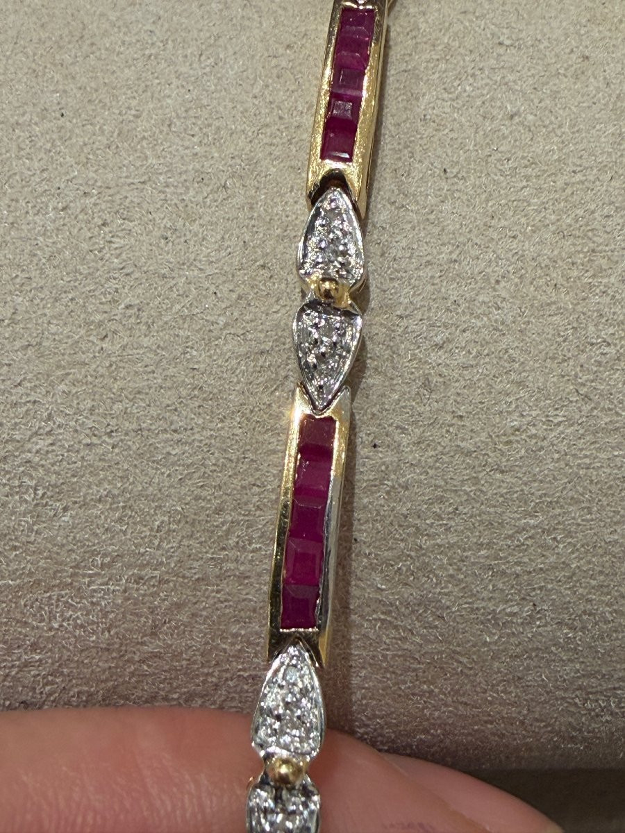 Bracelet articulé en or composé de maillons rubis et diamants-photo-6