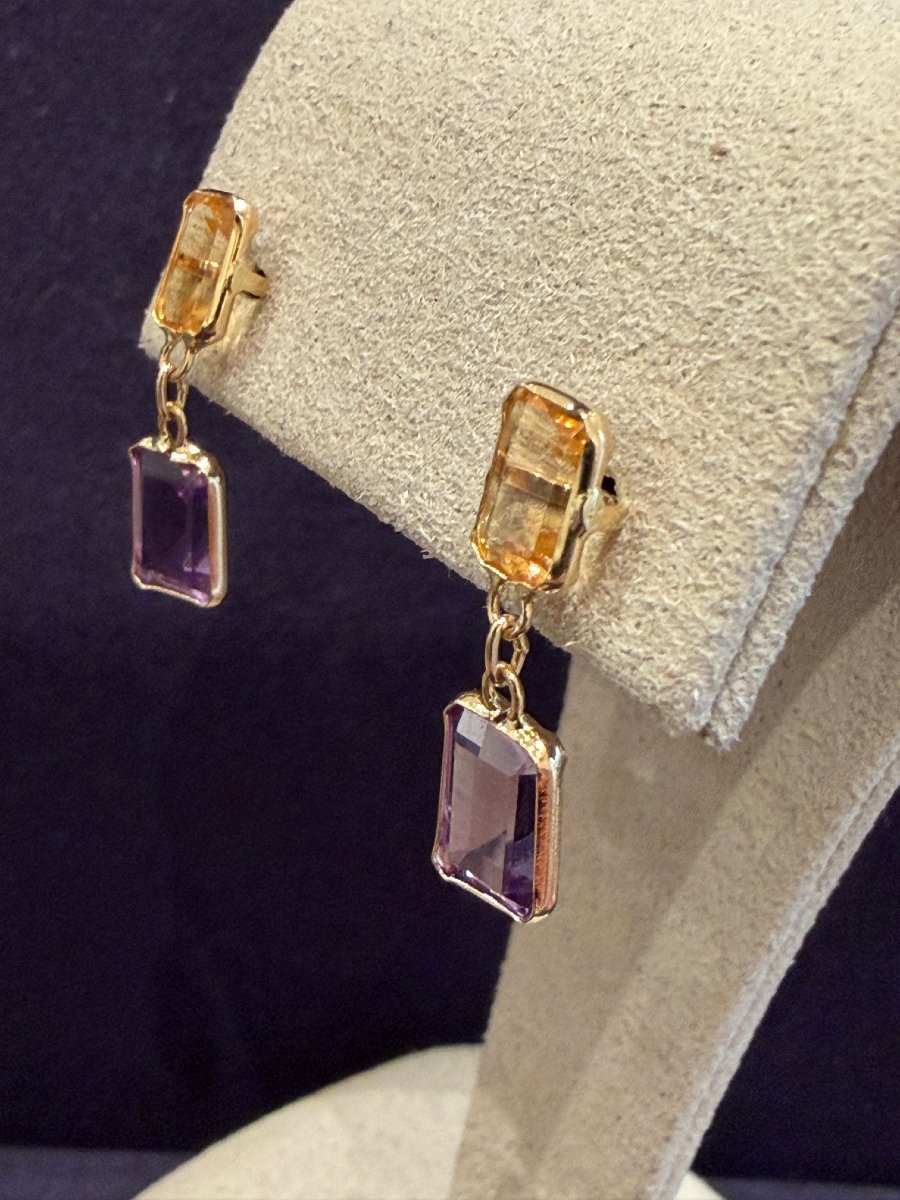 BOUCLES D'OREILLES EN OR CITRINES & AMETHYSTES-photo-1