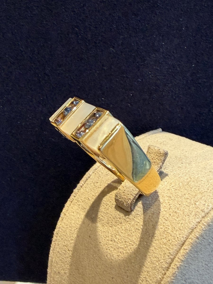 BAGUE MODERNISTE NACRE & SAPHIRS -photo-3