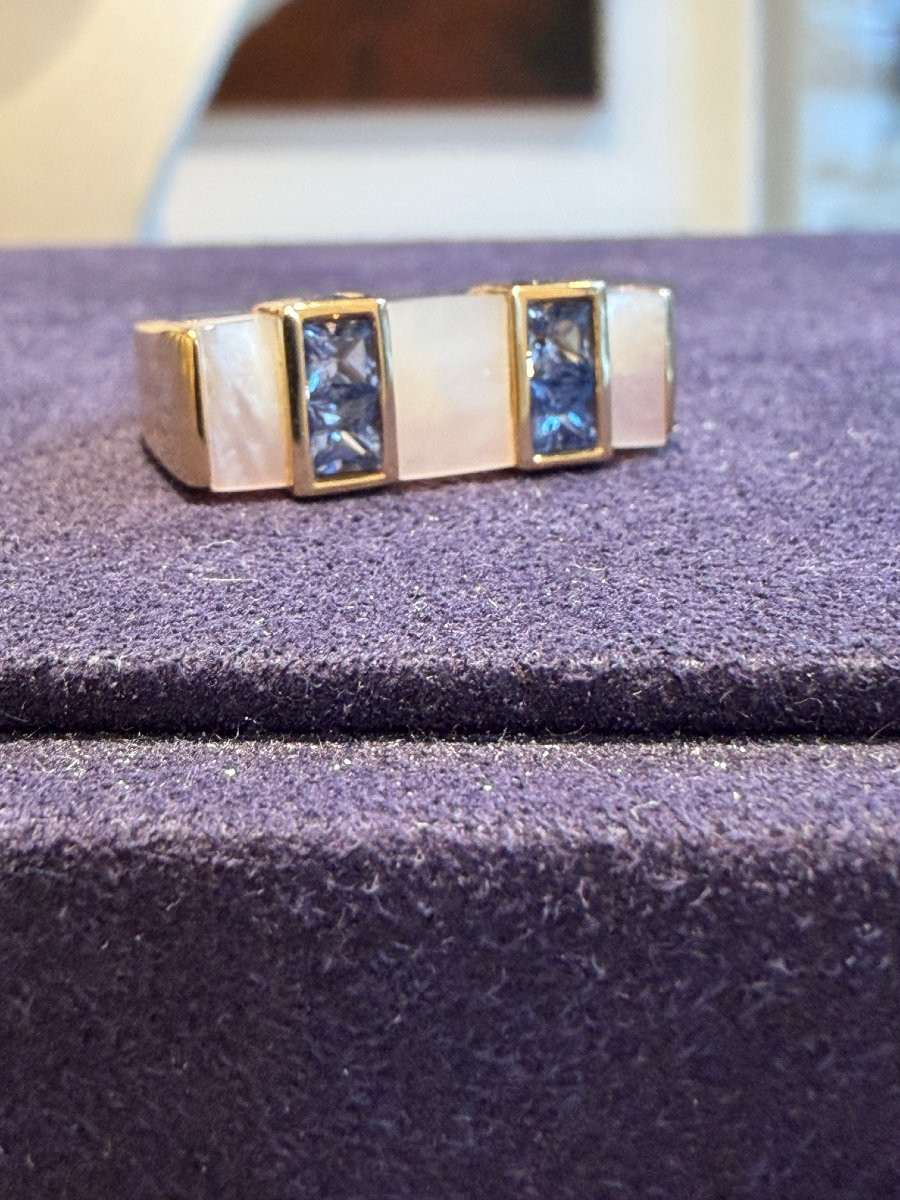 BAGUE MODERNISTE NACRE & SAPHIRS -photo-4