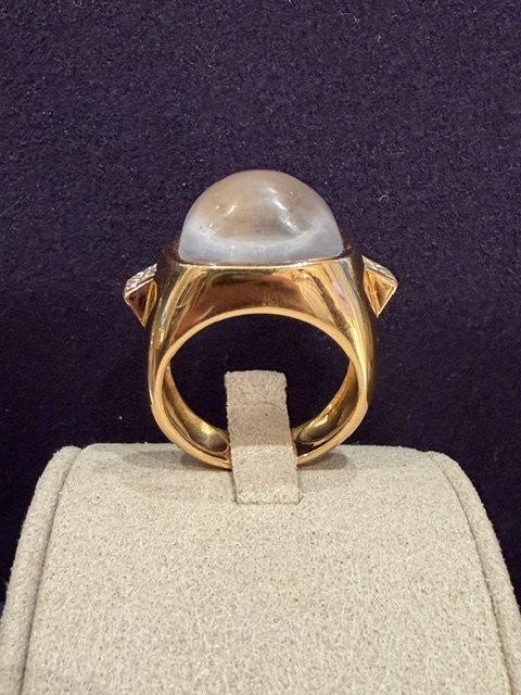 BAGUE DOME PIERRE DE LUNE & DIAMANTS-photo-3