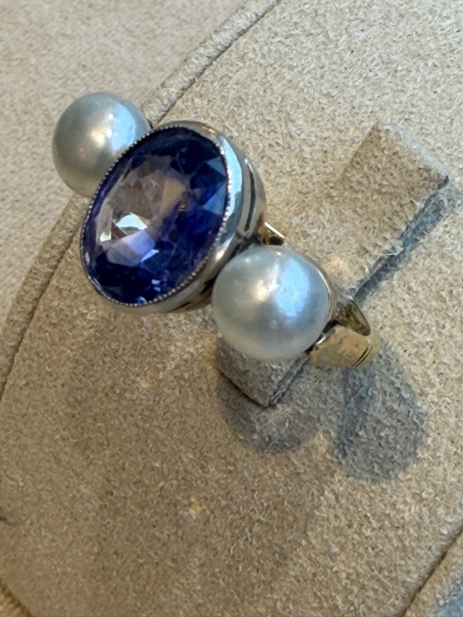 Antique Sapphire & Pearl Ring -photo-3