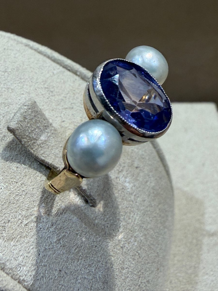Antique Sapphire & Pearl Ring -photo-2