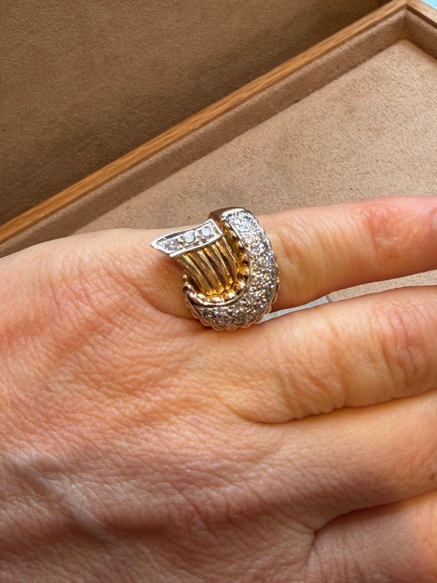 BAGUE VINTAGE OR JAUNE & DIAMANTS-photo-3