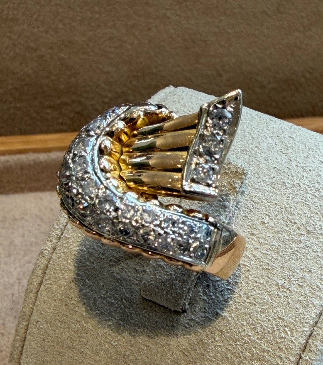 BAGUE VINTAGE OR JAUNE & DIAMANTS-photo-2