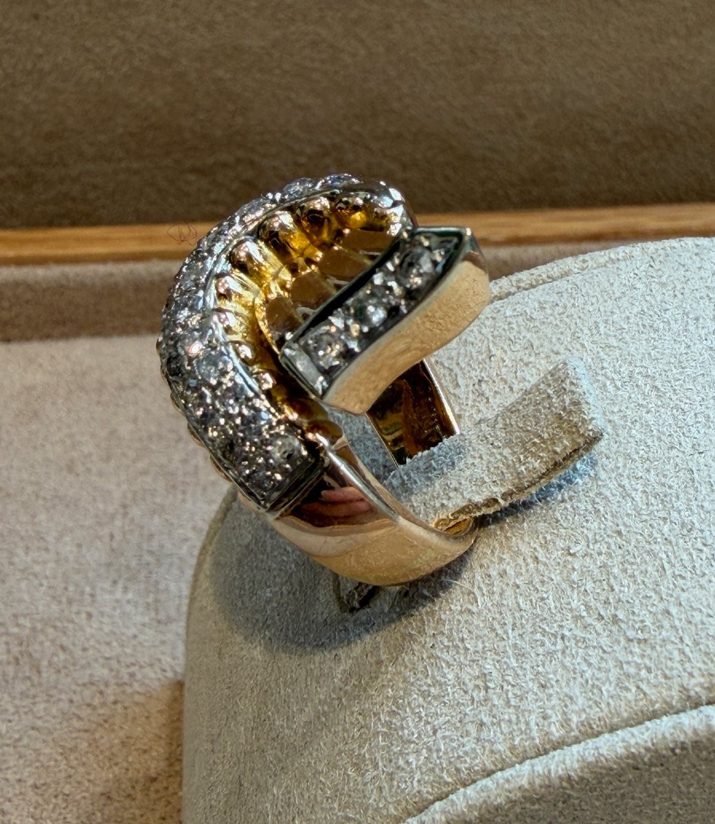 BAGUE VINTAGE OR JAUNE & DIAMANTS-photo-3