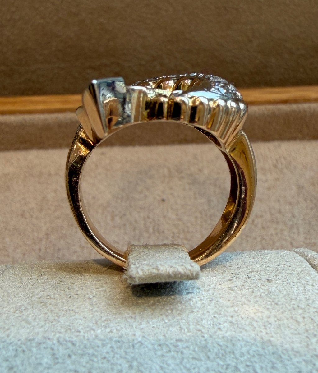 BAGUE VINTAGE OR JAUNE & DIAMANTS-photo-4